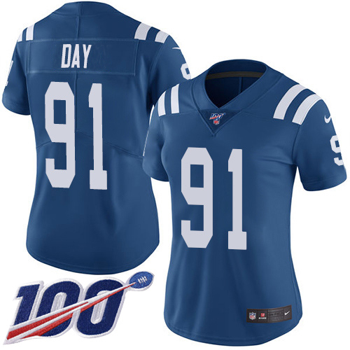 Nike Colts #91 Sheldon Day Royal Blue Team Color Women's Stitched NFL 100th Season Vapor Untouchable Limited Jersey