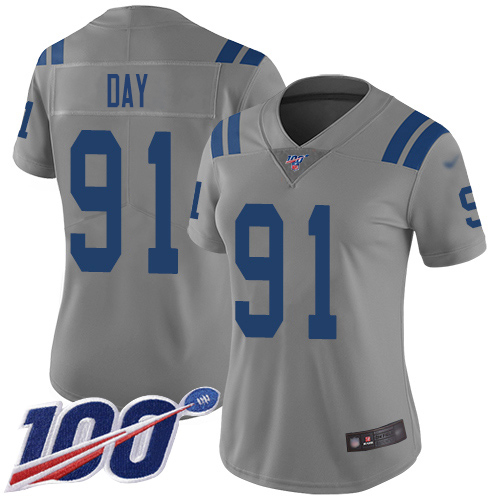 Nike Colts #91 Sheldon Day Gray Women's Stitched NFL Limited Inverted Legend 100th Season Jersey