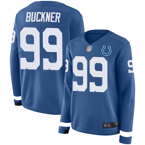 Nike Colts #99 DeForest Buckner Royal Blue Team Color Women's Stitched NFL Limited Therma Long Sleeve Jersey