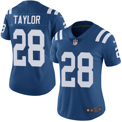 Nike Colts #28 Jonathan Taylor Royal Blue Team Color Women's Stitched NFL Vapor Untouchable Limited Jersey