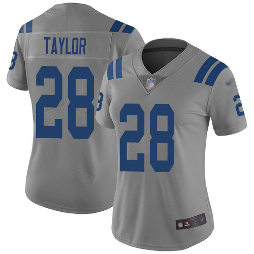 Nike Colts #28 Jonathan Taylor Gray Women's Stitched NFL Limited Inverted Legend Jersey