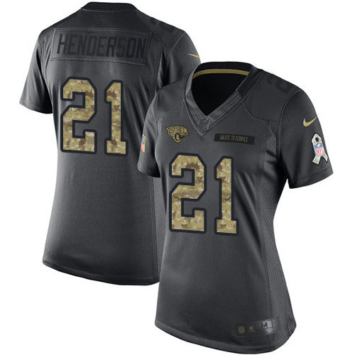 Nike Jaguars #21 C.J. Henderson Black Women's Stitched NFL Limited 2016 Salute to Service Jersey