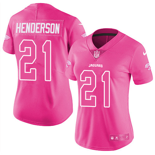Nike Jaguars #21 C.J. Henderson Pink Women's Stitched NFL Limited Rush Fashion Jersey