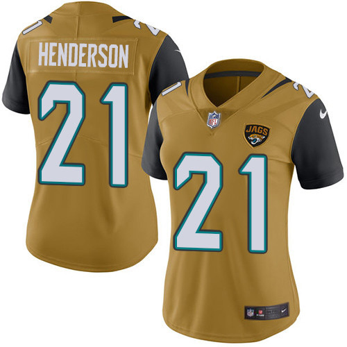 Nike Jaguars #21 C.J. Henderson Gold Women's Stitched NFL Limited Rush Jersey