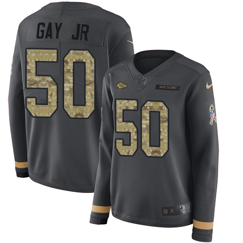 Nike Chiefs #50 Willie Gay Jr. Anthracite Salute to Service Women's Stitched NFL Limited Therma Long Sleeve Jersey