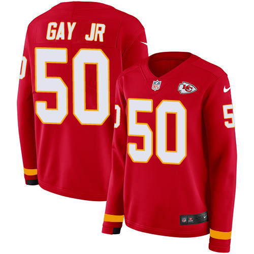 Nike Chiefs #50 Willie Gay Jr. Red Team Color Women's Stitched NFL Limited Therma Long Sleeve Jersey