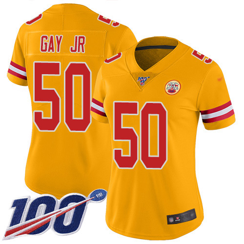 Nike Chiefs #50 Willie Gay Jr. Gold Women's Stitched NFL Limited Inverted Legend 100th Season Jersey