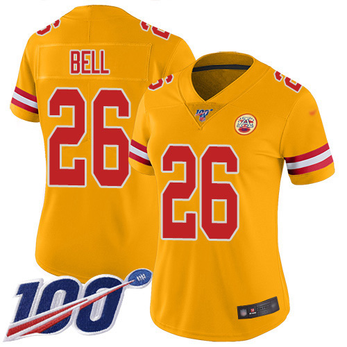 Nike Chiefs #26 Le'Veon Bell Gold Women's Stitched NFL Limited Inverted Legend 100th Season Jersey