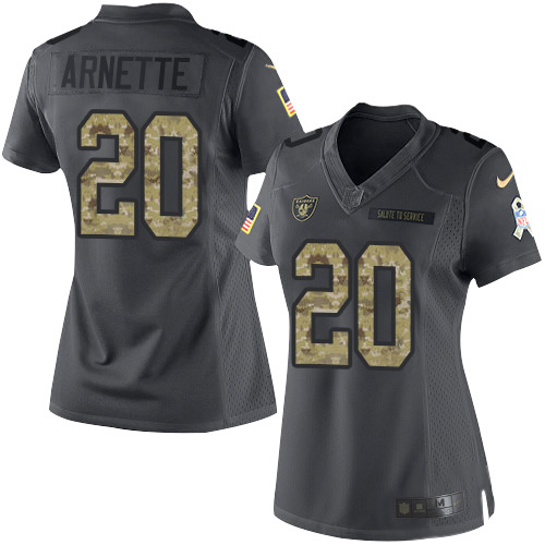 Nike Raiders #20 Damon Arnette Black Women's Stitched NFL Limited 2016 Salute to Service Jersey