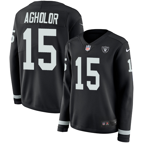 Nike Raiders #15 Nelson Agholor Black Team Color Women's Stitched NFL Limited Therma Long Sleeve Jersey