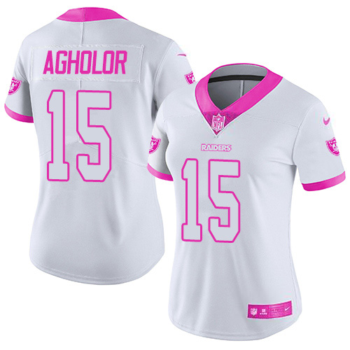 Nike Raiders #15 Nelson Agholor White/Pink Women's Stitched NFL Limited Rush Fashion Jersey