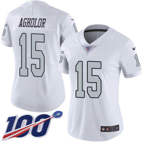 Nike Raiders #15 Nelson Agholor White Women's Stitched NFL Limited Rush 100th Season Jersey