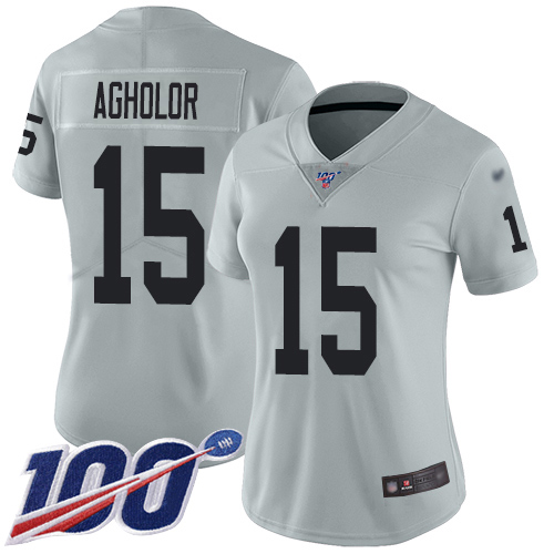 Nike Raiders #15 Nelson Agholor Silver Women's Stitched NFL Limited Inverted Legend 100th Season Jersey