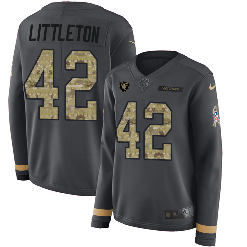 Nike Raiders #42 Cory Littleton Anthracite Salute to Service Women's Stitched NFL Limited Therma Long Sleeve Jersey