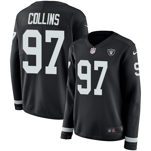 Nike Raiders #97 Maliek Collins Black Team Color Women's Stitched NFL Limited Therma Long Sleeve Jersey