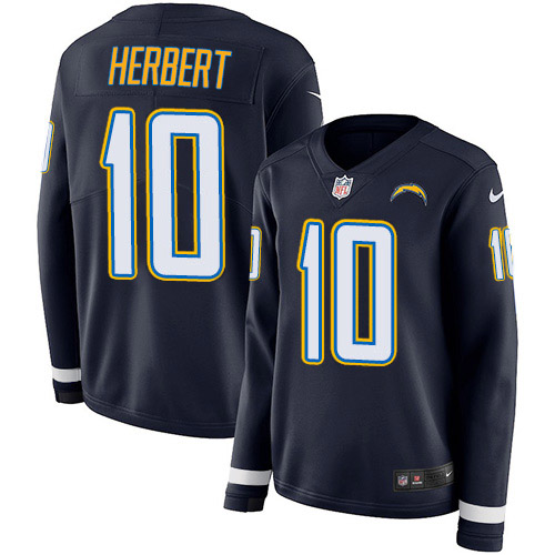 Nike Chargers #10 Justin Herbert Navy Blue Team Color Women's Stitched NFL Limited Therma Long Sleeve Jersey