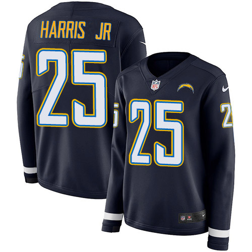 Nike Chargers #25 Chris Harris Jr Navy Blue Team Color Women's Stitched NFL Limited Therma Long Sleeve Jersey