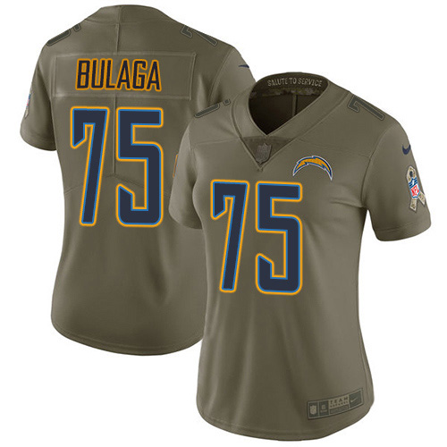 Nike Chargers #75 Bryan Bulaga Olive Women's Stitched NFL Limited 2017 Salute To Service Jersey
