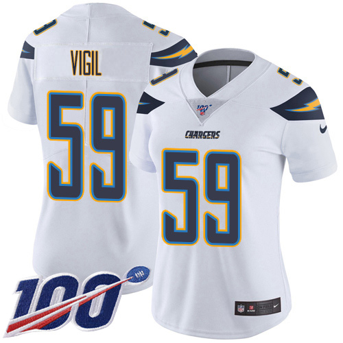 Nike Chargers #59 Nick Vigil White Women's Stitched NFL 100th Season Vapor Untouchable Limited Jersey