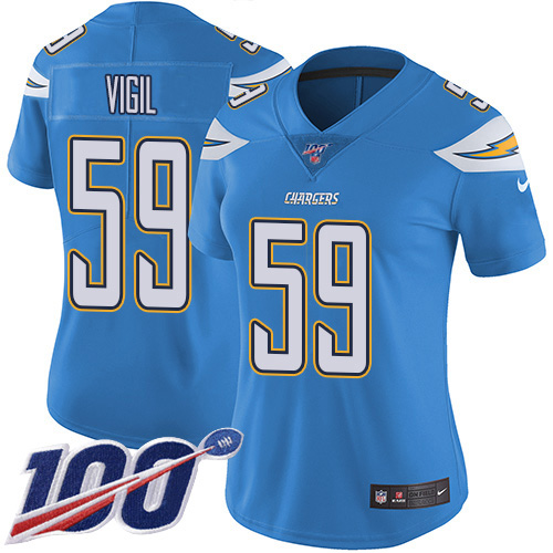 Nike Chargers #59 Nick Vigil Electric Blue Alternate Women's Stitched NFL 100th Season Vapor Untouchable Limited Jersey