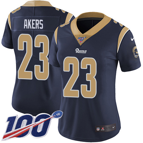 Nike Rams #23 Cam Akers Navy Blue Team Color Women's Stitched NFL 100th Season Vapor Untouchable Limited Jersey