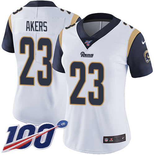 Nike Rams #23 Cam Akers White Women's Stitched NFL 100th Season Vapor Untouchable Limited Jersey