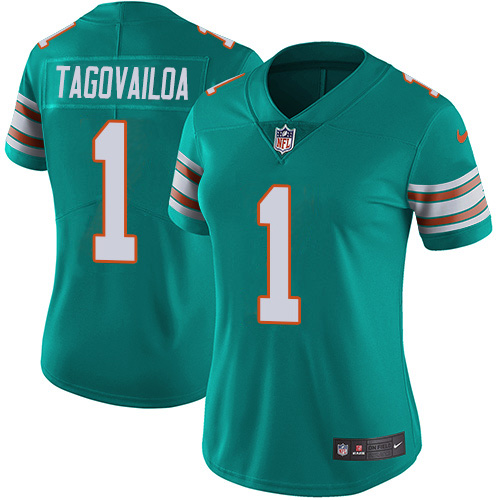 Nike Dolphins #1 Tua Tagovailoa Aqua Green Alternate Women's Stitched NFL Vapor Untouchable Limited Jersey