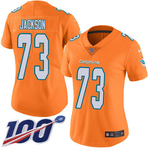 Nike Dolphins #73 Austin Jackson Orangen Women's Stitched NFL Limited Rush 100th Season Jersey