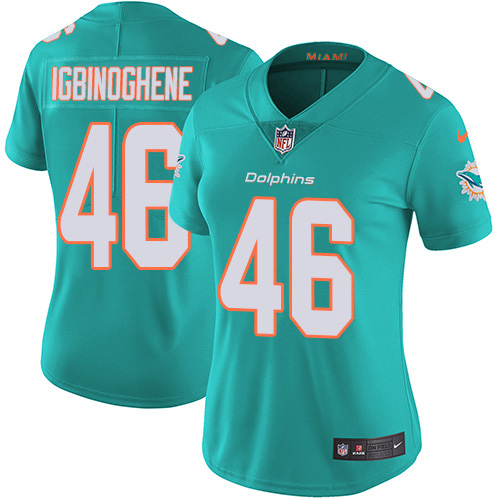Nike Dolphins #46 Noah Igbinoghene Aqua Green Team Color Women's Stitched NFL Vapor Untouchable Limited Jersey