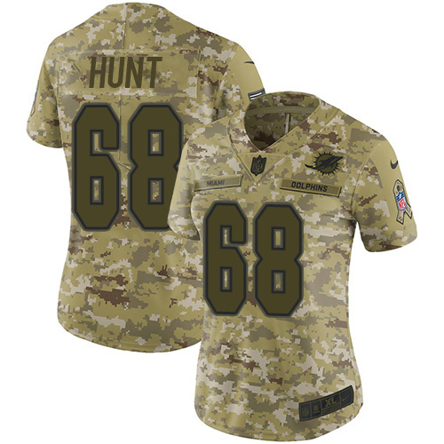 Nike Dolphins #68 Robert Hunt Camo Women's Stitched NFL Limited 2018 Salute To Service Jersey