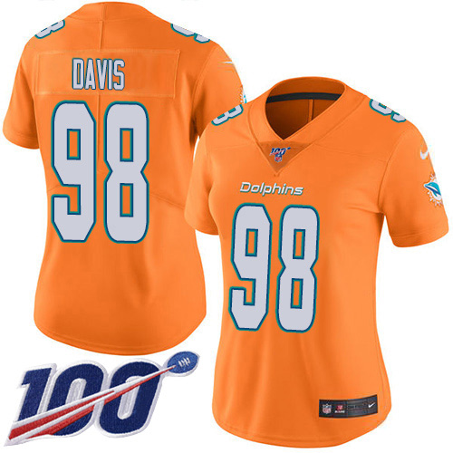 Nike Dolphins #98 Raekwon Davis Orangen Women's Stitched NFL Limited Rush 100th Season Jersey