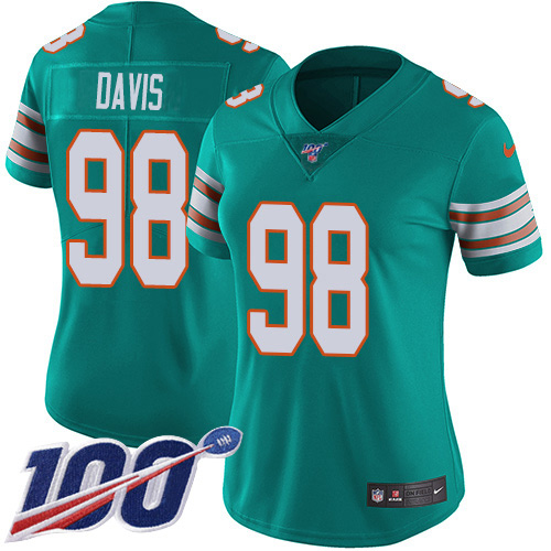 Nike Dolphins #98 Raekwon Davis Aqua Green Alternate Women's Stitched NFL 100th Season Vapor Untouchable Limited Jersey