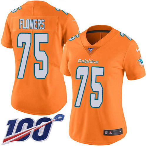 Nike Dolphins #75 Ereck Flowers Orangen Women's Stitched NFL Limited Rush 100th Season Jersey