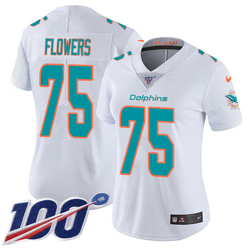 Nike Dolphins #75 Ereck Flowers White Women's Stitched NFL 100th Season Vapor Untouchable Limited Jersey