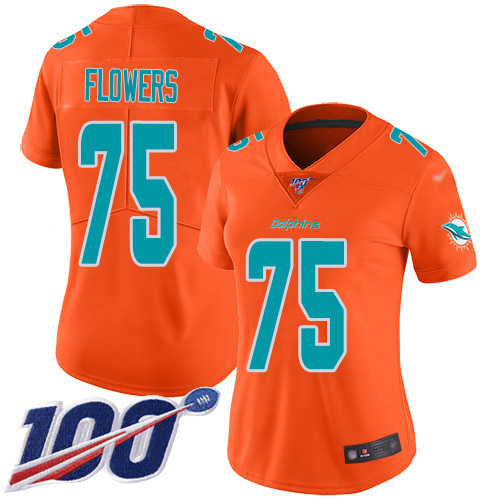 Nike Dolphins #75 Ereck Flowers Orange Women's Stitched NFL Limited Inverted Legend 100th Season Jersey