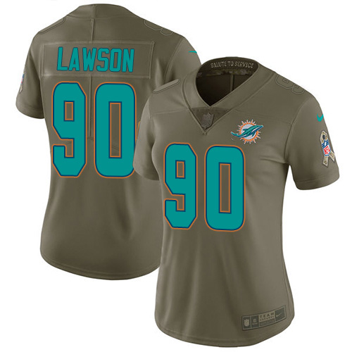 Nike Dolphins #90 Shaq Lawson Olive Women's Stitched NFL Limited 2017 Salute To Service Jersey