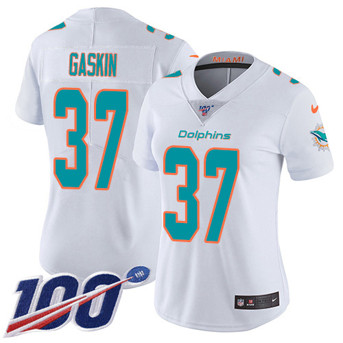 Nike Dolphins #37 Myles Gaskin White Women's Stitched NFL 100th Season Vapor Untouchable Limited Jersey
