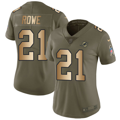 Nike Dolphins #21 Eric Rowe Olive/Gold Women's Stitched NFL Limited 2017 Salute To Service Jersey
