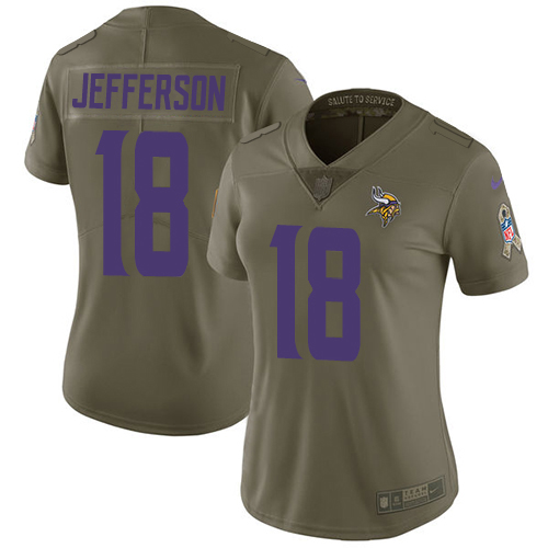 Nike Vikings #18 Justin Jefferson Olive Women's Stitched NFL Limited 2017 Salute To Service Jersey