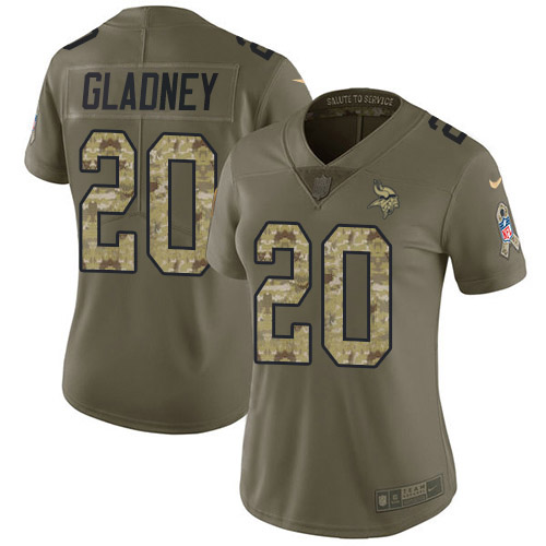 Nike Vikings #20 Jeff Gladney Olive/Camo Women's Stitched NFL Limited 2017 Salute To Service Jersey