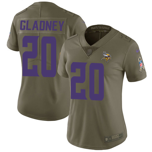 Nike Vikings #20 Jeff Gladney Olive Women's Stitched NFL Limited 2017 Salute To Service Jersey