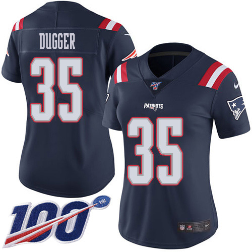 Nike Patriots #35 Kyle Dugger Navy Blue Women's Stitched NFL Limited Rush 100th Season Jersey