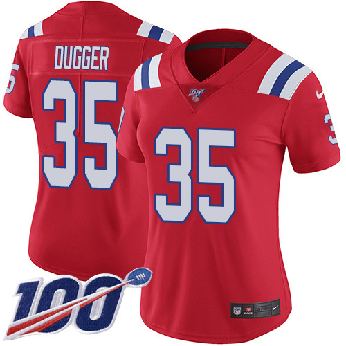 Nike Patriots #35 Kyle Dugger Red Alternate Women's Stitched NFL 100th Season Vapor Untouchable Limited Jersey