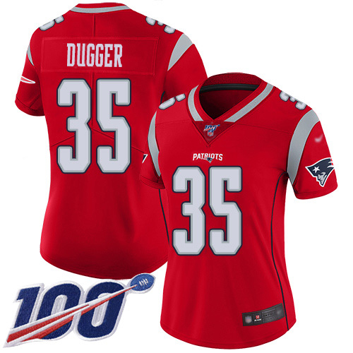 Nike Patriots #35 Kyle Dugger Red Women's Stitched NFL Limited Inverted Legend 100th Season Jersey