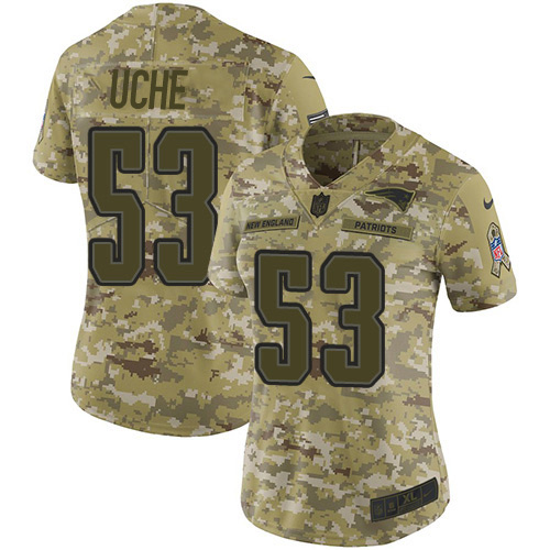 Nike Patriots #53 Josh Uche Camo Women's Stitched NFL Limited 2018 Salute To Service Jersey