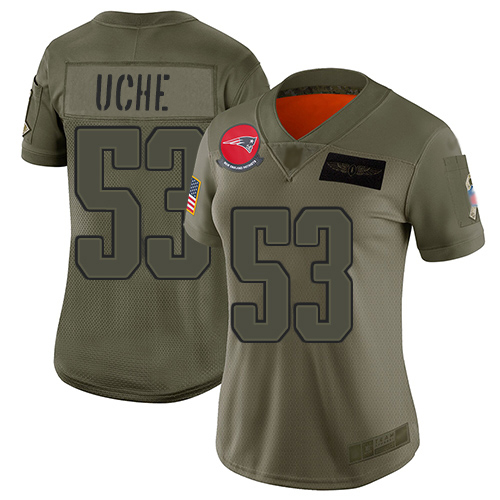 Nike Patriots #53 Josh Uche Camo Women's Stitched NFL Limited 2019 Salute To Service Jersey