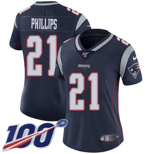 Nike Patriots #21 Adrian Phillips Navy Blue Team Color Women's Stitched NFL 100th Season Vapor Untouchable Limited Jersey