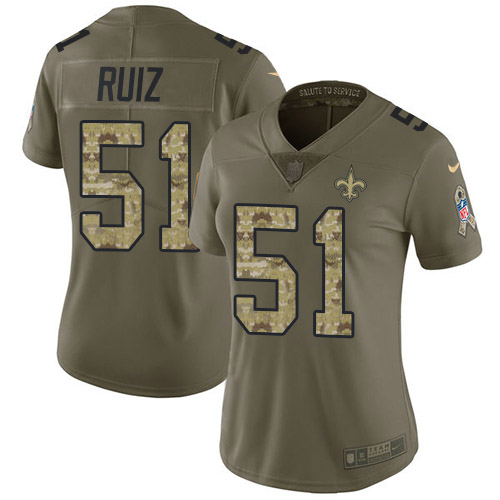 Nike Saints #51 Cesar Ruiz Olive/Camo Women's Stitched NFL Limited 2017 Salute To Service Jersey