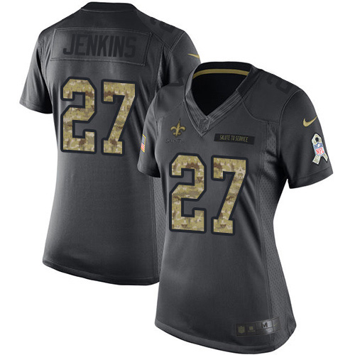 Nike Saints #27 Malcolm Jenkins Black Women's Stitched NFL Limited 2016 Salute to Service Jersey