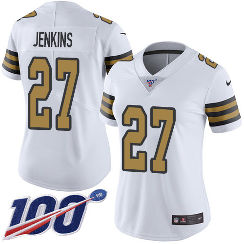 Nike Saints #27 Malcolm Jenkins White Women's Stitched NFL Limited Rush 100th Season Jersey
